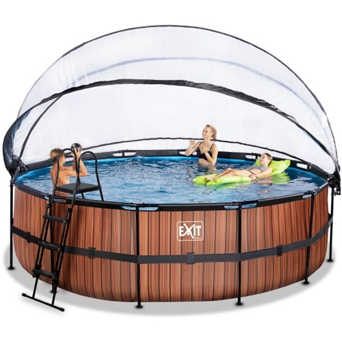 EXIT Havepool Ø 488x122 cm med DOME og sandfilterpumpe–WOOD