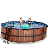 EXIT Havepool Ø 488x122 cm med DOME og sandfilterpumpe–WOOD
