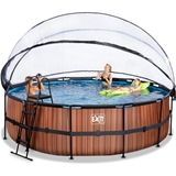 EXIT Havepool Ø 488x122 cm med DOME og sandfilterpumpe–WOOD